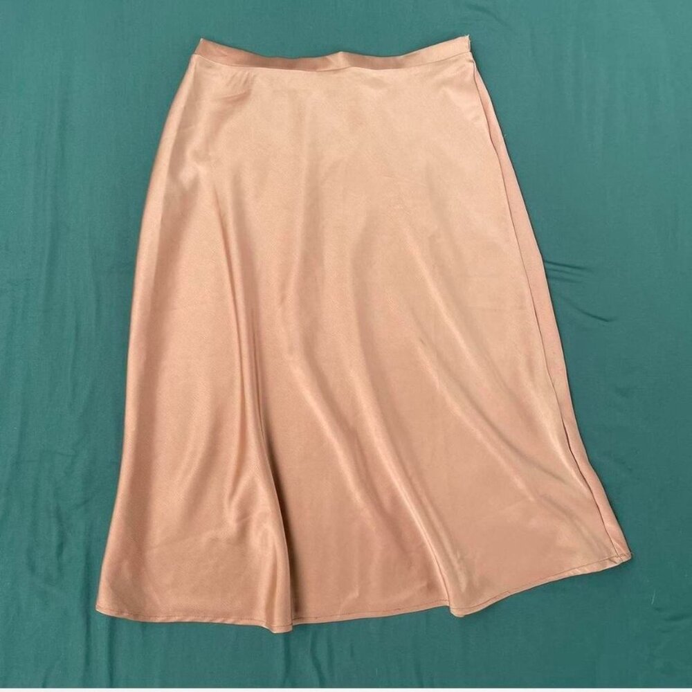 Tan Beige Satin Midi Skirt Size M